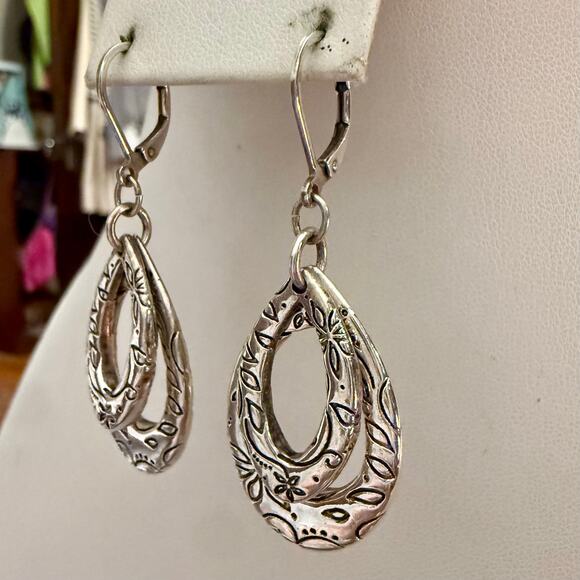 PREMIER DESIGNS Silver Tone Double Oval Drop Dangly Earrings - Picture 8 of 8